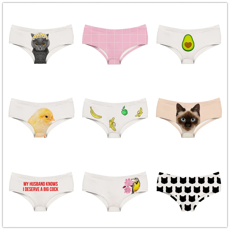 

Solid Color Letter Pattern Women Panties Animal Fruit Pet Lady 2019 New Angry Cat 3D Prints Women Underwear Briefs
