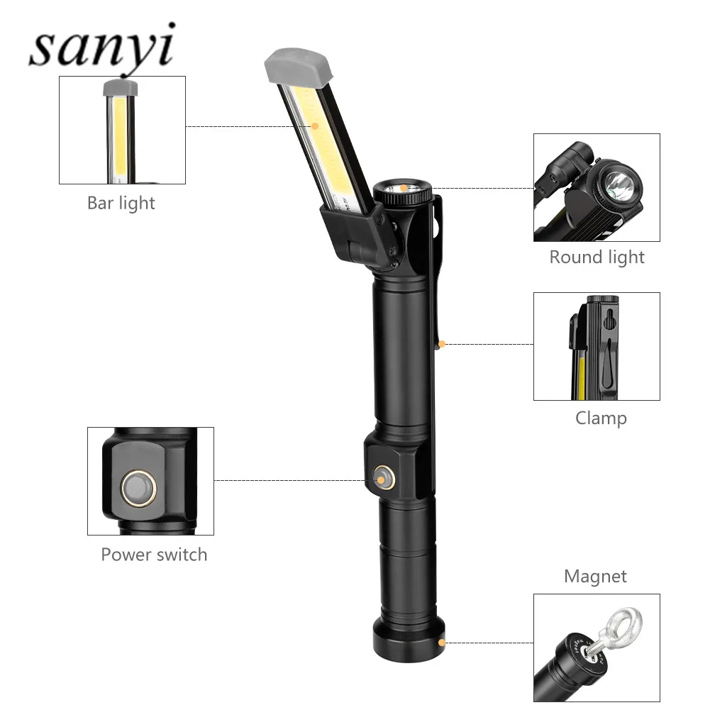 COB + XPE светодиодный Магнитная свет работы инспекции лампы складной светодиодный фонарик лампы факел с зажимом на питание от 3xAA Батарея