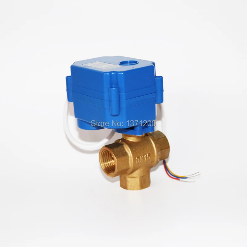 1/2" DN15 DC12V CR05 3 Way T Port Electric Ball Valve, Brass Motorized