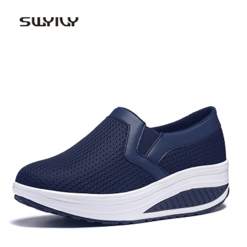 SWYIVY Women Toning Shoes Large Size35-43 Mesh Breathable Thick-sole 2018 New Summer Solid Color Female Swing Shoes Lose Weight