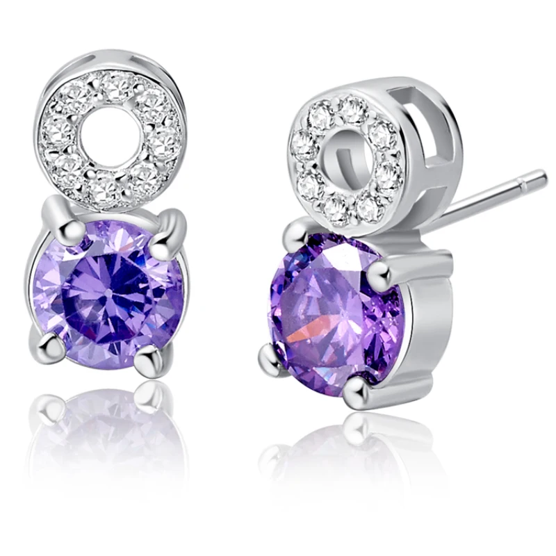 Exquisite Purple Vogue 925 Sterling Silver Wedding Jewelry Shape Stud
