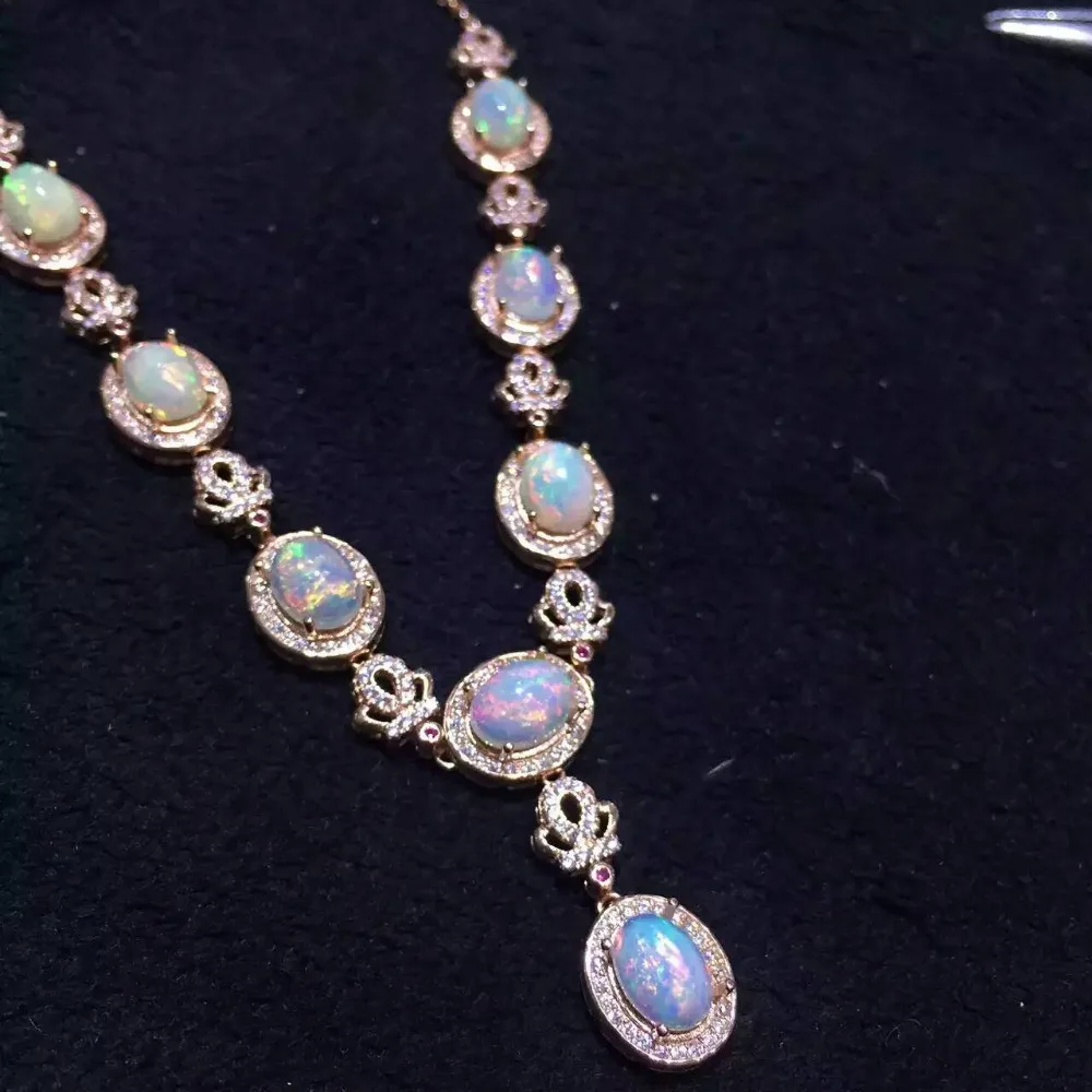 Natural opal Necklace Natural gemstone Pendant Necklace S925 sliver women Luxury trendy font b big b