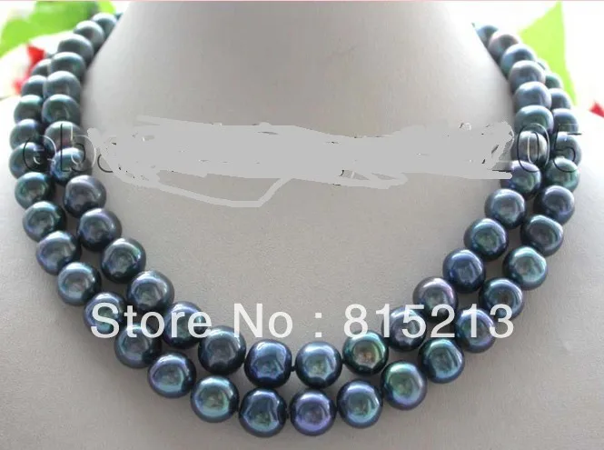

FREE SHIPPING>@@> N17912 Double Genuine Natural 11mm Peacock Round Pearl Necklace mabe clasp