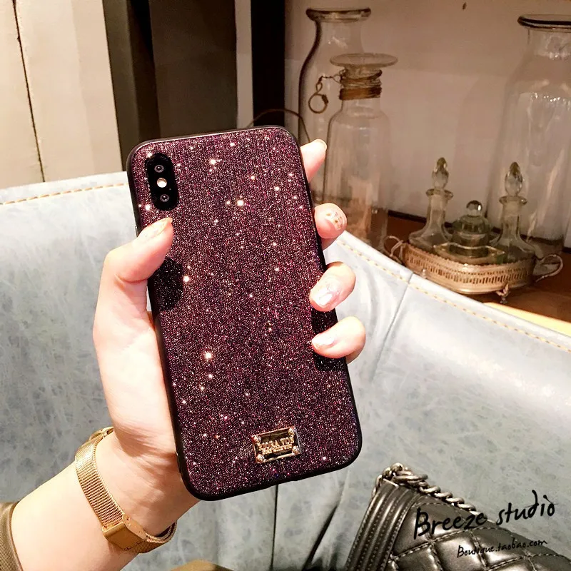 

Luxury Phone Case For iPhone 7 Shiny Bling Glitter Case Cover For iPhone X 8 5S 6 6s Plus XS MAX XR Case Fabric gold thread Capa