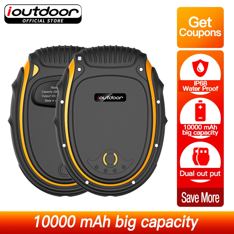

ioutdoor Power Waterproof Power Bank 10000mAh Dual USB Output With Flashlight Dustproof Dropproof For Travellers Adventurers