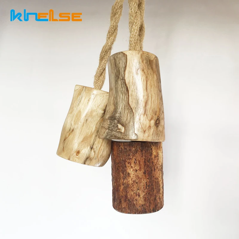 Creative Vintage Pendant Light Solid Wood 1M Hemp Rope DIY Personality Industrial E27 Holder Pendant Lamp Bar Coffee Restaurant afbeelding