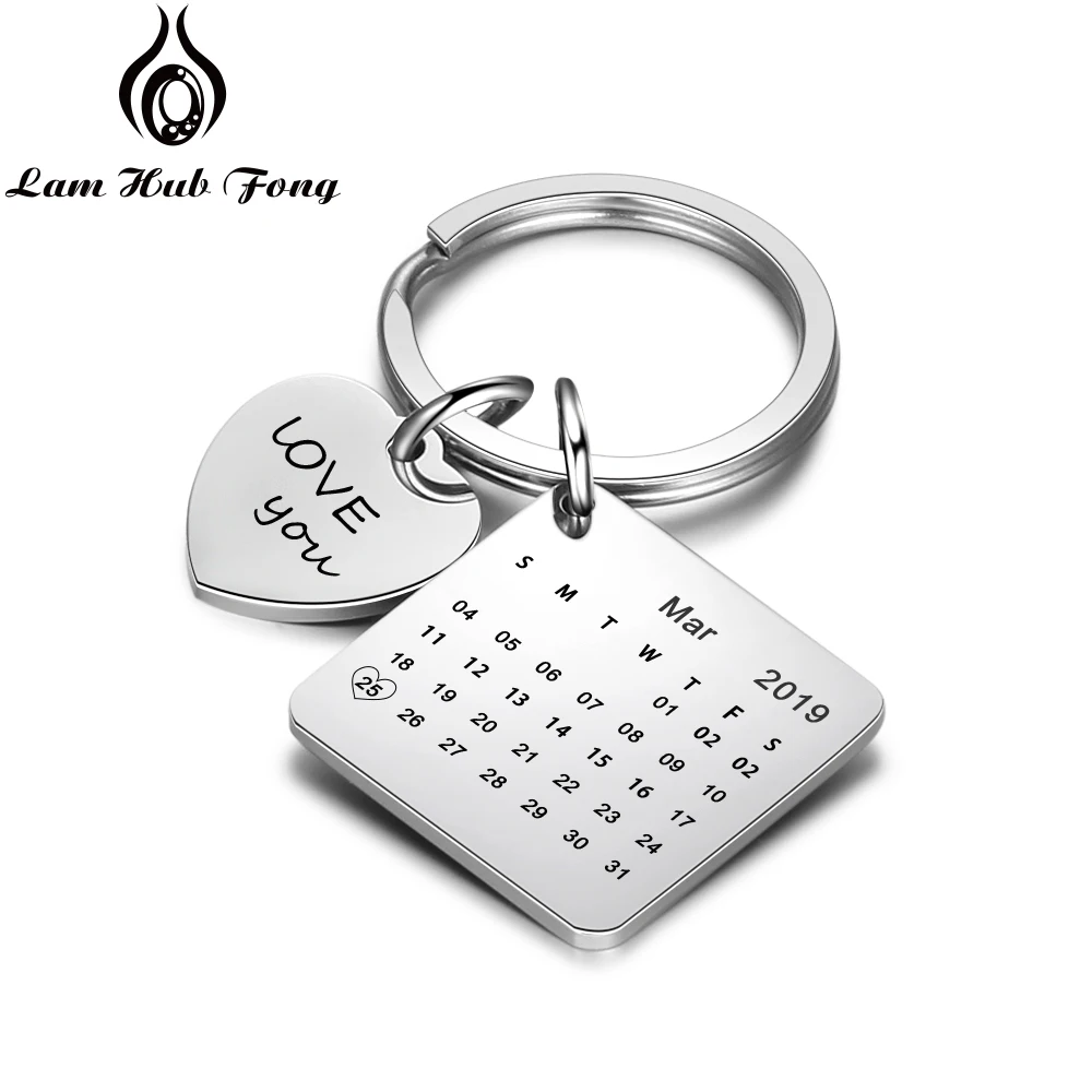 

Personalized Calendar Keychain Hand Engraved Calendar Highlighted with Heart Date Stainless Steel Custom Gift (Lam Hub Fong)