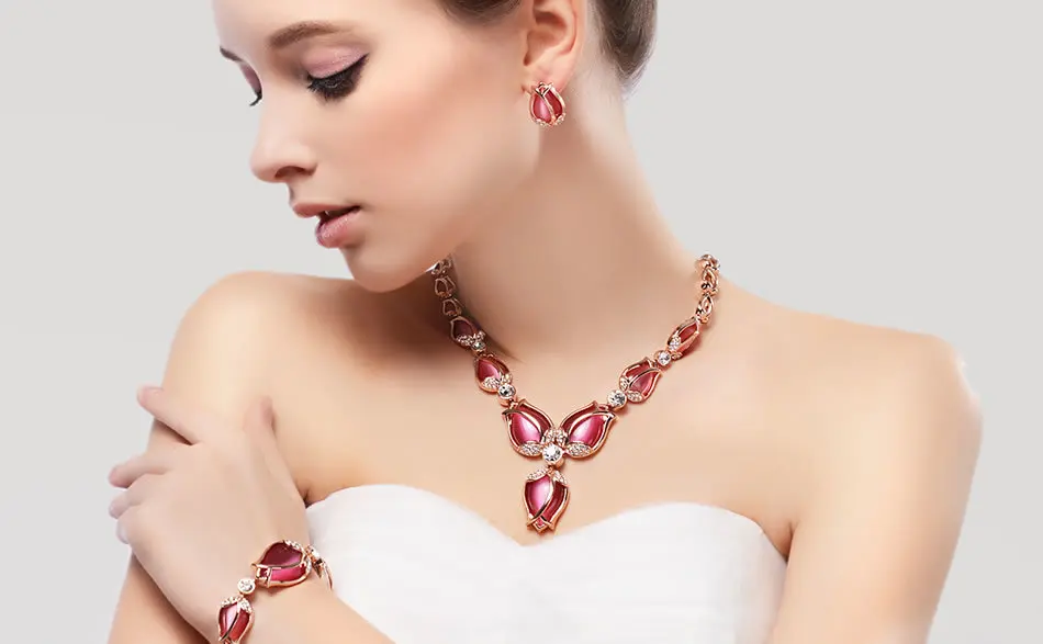 Viennois Ювелирные наборы для женщин, модное розовое золото, цветок тюльпана, ожерелье, серьги, набор