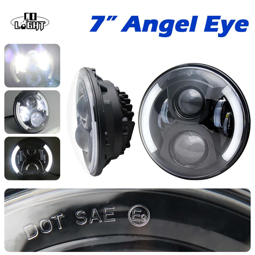 

CO LIGHT 1PCS 7" LED Headlight 80W 12V DRL Auto Light Angel Eye High Low Beam For Jeep Wrangler JK Lada 4x4 Niva Car-styling