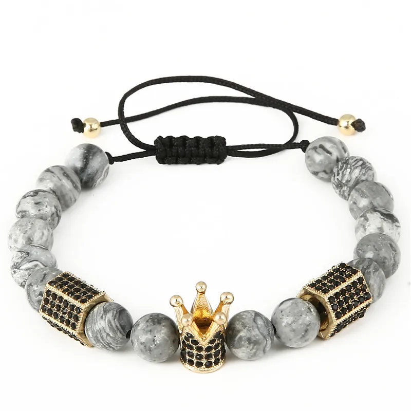 FAITHEASY 8 мм натуральный камень с циркониевой короной шестиугольный браслет с кисточками