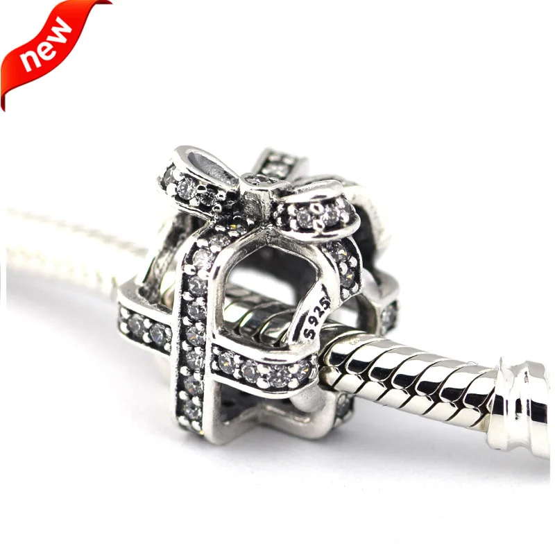 

Fits For Pandora Braclets All Wrapped Up Charms with Clear Cubic Zirconia 100% 925 Sterling Silver Beads Free Shipping