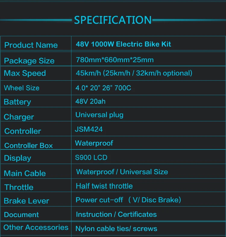 Discount 48V 1000W Electric Bicycle Kit with 48V 20AH Lithium Battery 4.0 Tire Fat Bikes 20" 26" Motor Wheel Ebike electronic diy kit 7