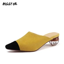MSSTOR Pointed Toe High Heels Slippers Yellow Outdoor Fashion Sexy Mixed Colors Crystal Women Mules Kid Suede Shoes Woman 2019 MSSTOR Pointed Toe High Heels Slippers Yellow Outdoor Fashion Sexy Mixed Colors Crystal Women Mules Kid Suede Shoes Woman 2019