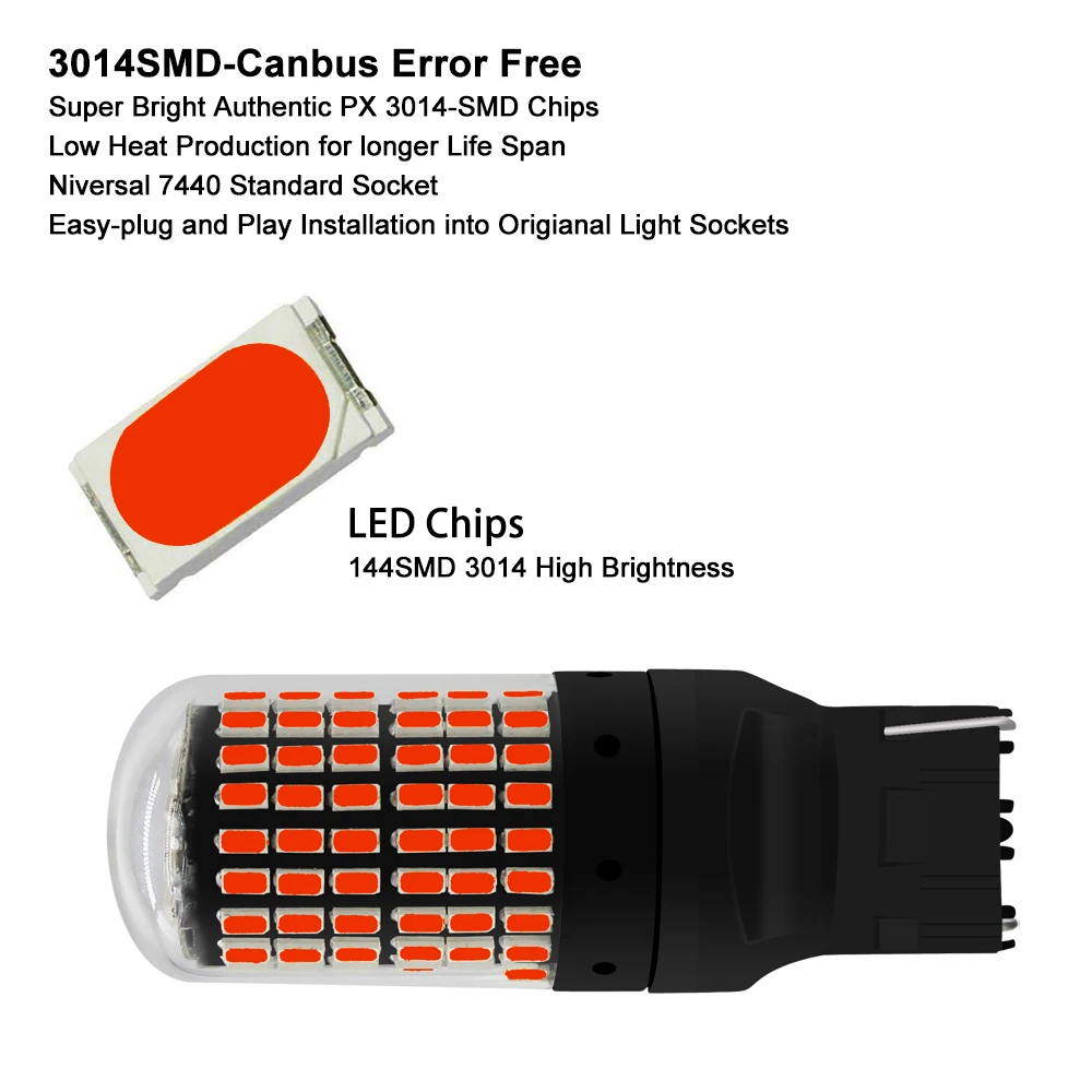 2 шт. Автомобильные светодиодные лампы T20 W21W 3014 144smd 1156 1157 7440|Сигнальная лампа| |