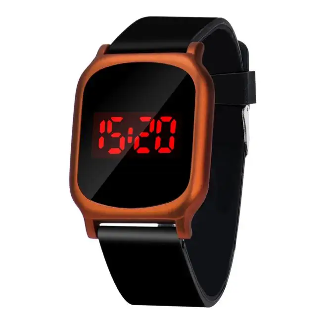 Мужские круглые светодиодный часы с сенсорным экраном и датой, силиконовые наручные часы в черном, синем, зеленом, ярко-розовом, оранжевом, фиолетовом, красном, белом цвете, водонепроницаемые - Цвет: Orange