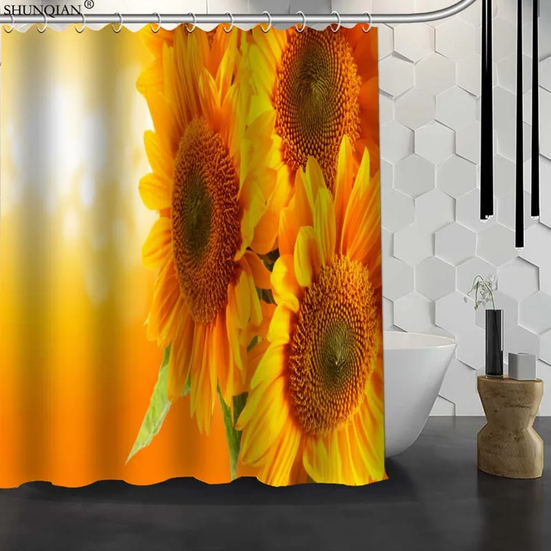 New Sunflower Custom Shower Curtain Waterproof Fabric Bath Curtain