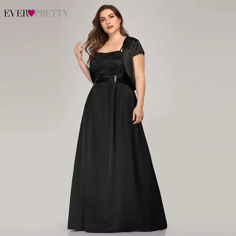 Vestidos Compridos Ever Pretty размера плюс черные вечерние платья Ever Pretty А-силуэт с коротким рукавом элегантные длинные официальные платья