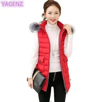 

YAGENZ Women Hooded Coat Autumn Winter New Women Long Section Cotton Vest XL-5XL Fashion Women Clothing Large Size Vest Coat 321