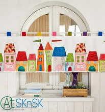 3pcs lot Free shipping Custom Korean style home decoration cartoon colorful pillow and cotton short curtains
