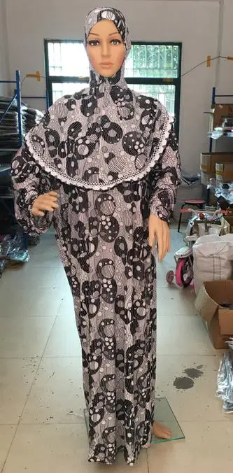 H1125a последние Большие размеры с молиться платье, молиться платье с соответствующими хиджаб,, смешанные принты