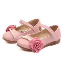 Обувь для девочек весна искусственная кожа бусины цветок принцесса Вечеринка свадебные туфли для девочек плоская подошва повседневная