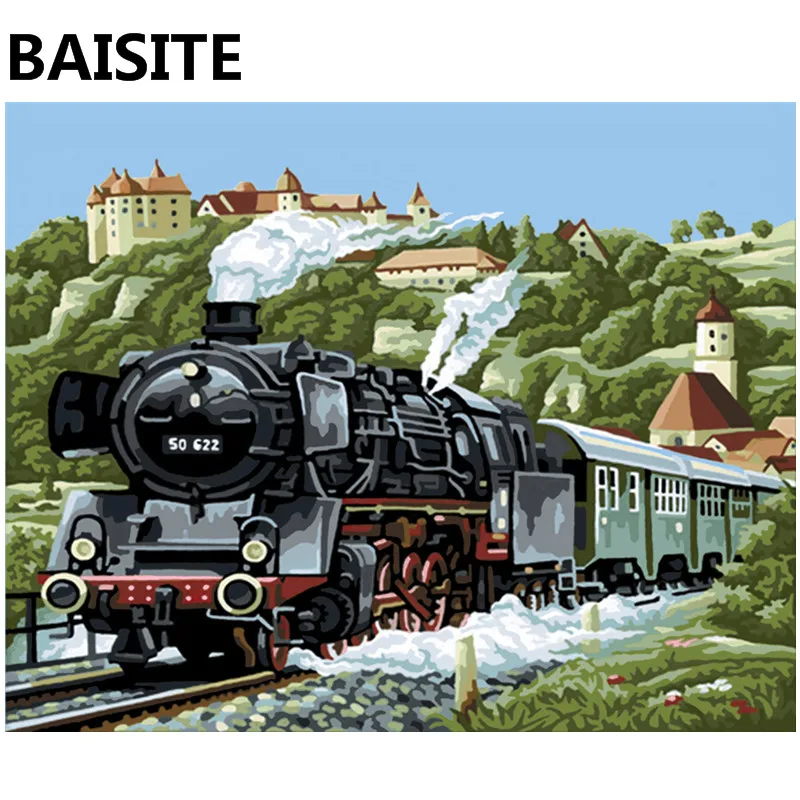 

BAISITE Framed Landscape DIY Oil Painting By Numbers Picture Of Train Painting&Calligraphy Home Decor Wall Art E094 40x50cm