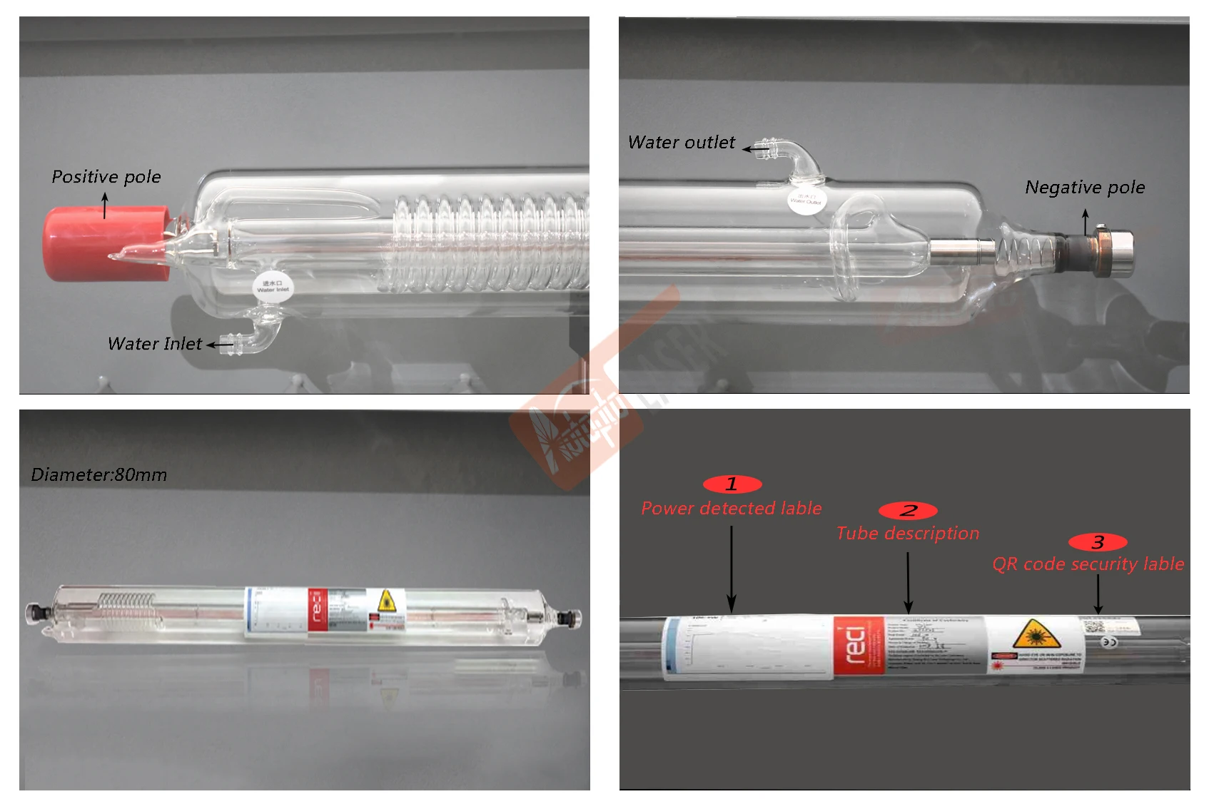 Co2 Reci W1/W2/W4/W6/W8 длинные лазерные трубки для Co2 лазерная резка, гравировальный станок диаметром 80 мм 80 Вт/90 Вт/100 Вт/130 Вт/150 Вт/Вт