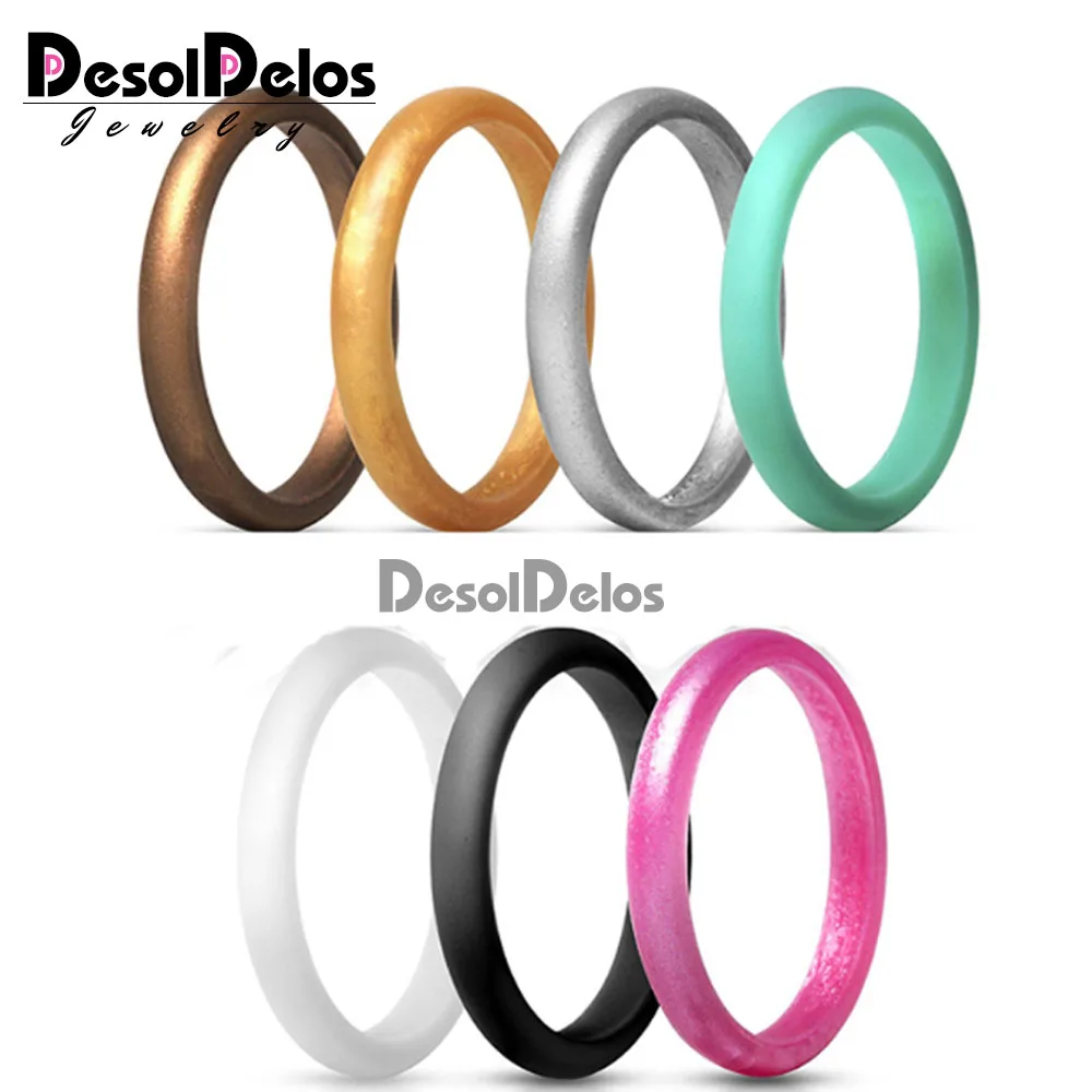 

5-9 Size 2.7mm Food Grade FDA Silicone Ring Hypoallergenic Crossfit Flexible Rubber Finger Ring For Women Wedding Rings 7pc/set