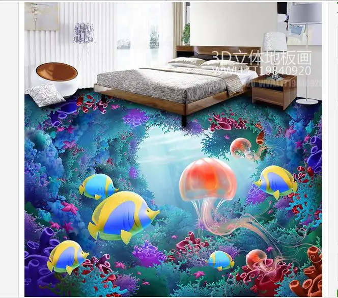 

Custom photo wallpapers 3d pvc flooring painting murals Dream floor to the bottom of the jellyfish 3D Wall Stickers decoration