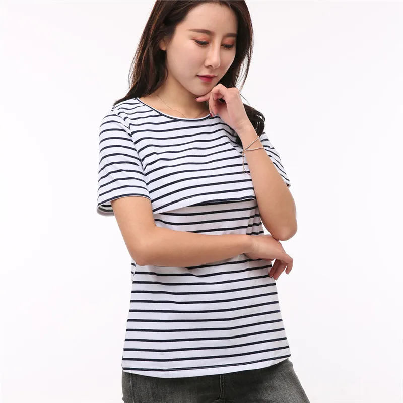 

Pregnancy Clothes Maternity Clothing nurse T shirt pregnant women Breastfeeding Tee Nursing Tops Striped Short Sleeve T-shirt