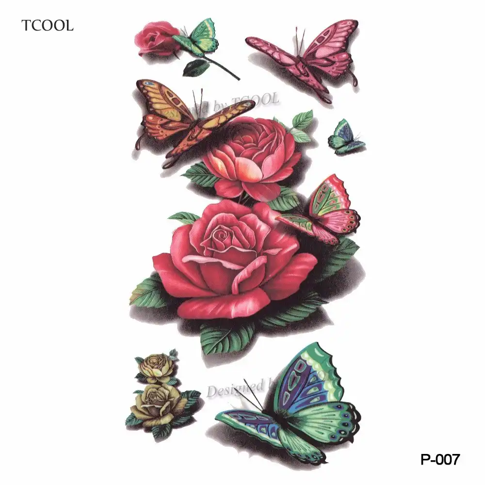 Hxman Flower Butterfly Temporary Tattoos For Women Hand Tattoo Sticker Adult Body Art Waterproof Arm Fake Tatoo 105x6cm P 004
