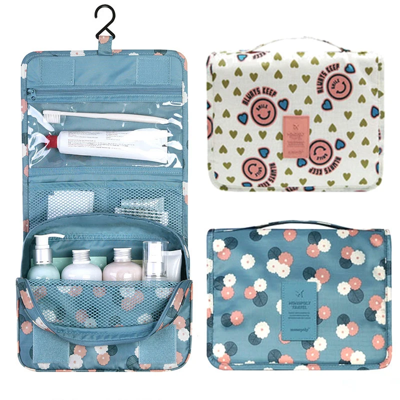 

Portable Hanging Cosmetic Organizer Case Flower Printed Makeup Storage Bag Travel Toilet Wash Bag Organiser 838502