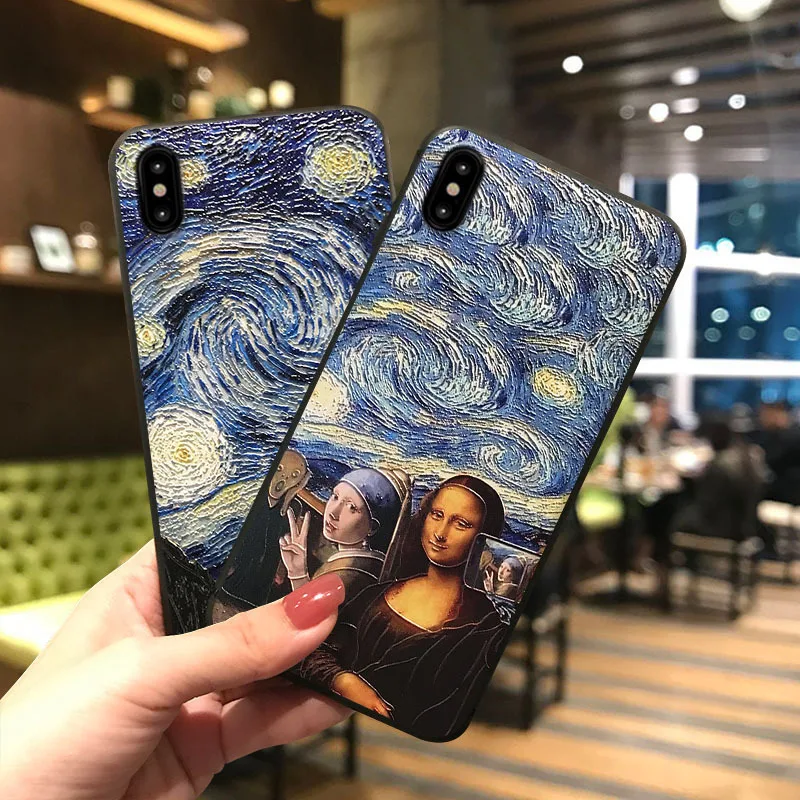 

Van Gogh Starry Painted Phone Case for iPhone XS MAX XR Coque Soft Silicone TPU Back Cover for iPhone X 8 7 6S 6 Plus Case Capa