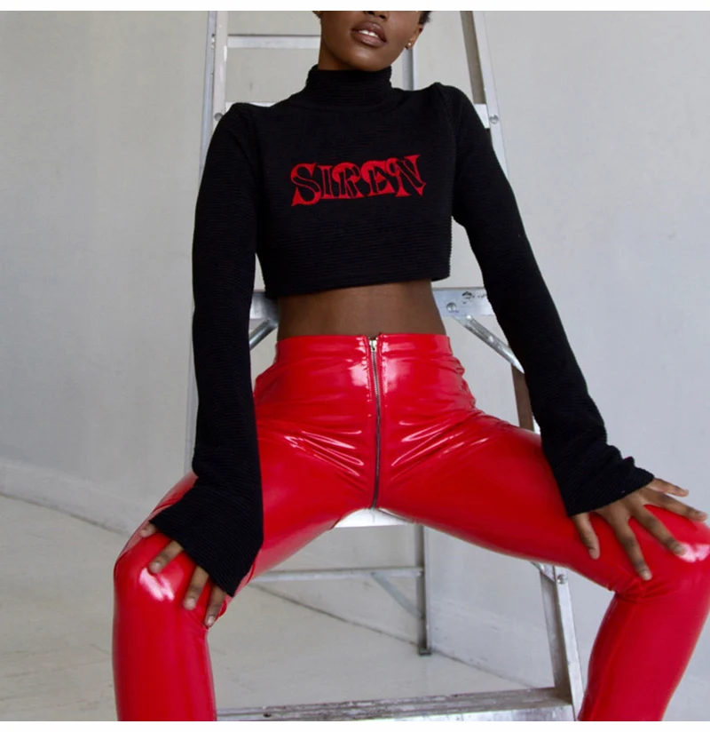 2019 New Women Sexy Shiny PU leather Leggings with Back Zipper Push Up Red Faux Leather Pants Latex Rubber Pants