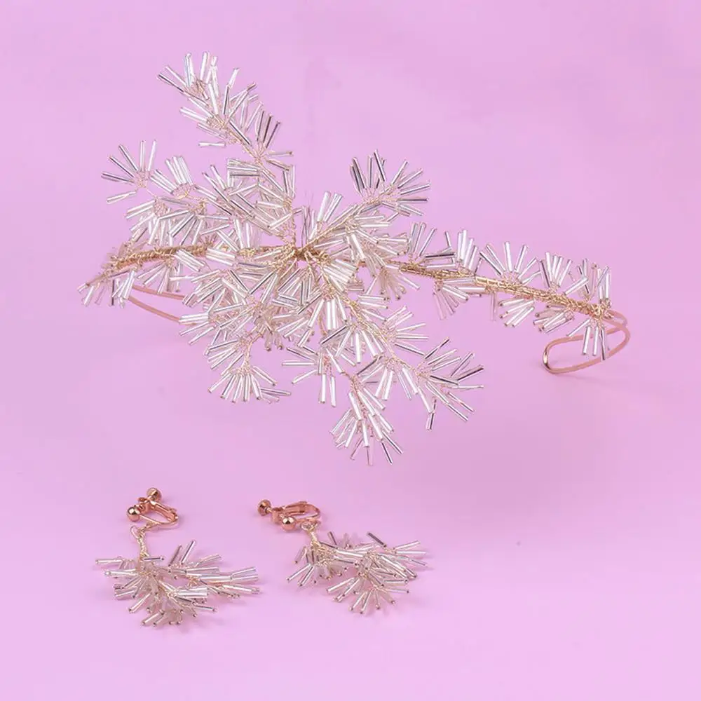 Золотая Смола Хрустальная повязка на голову с сережками Тиара Свадебные аксессуары для волос ручной работы Свадебная Корона Свадебные аксессуары для головных уборов