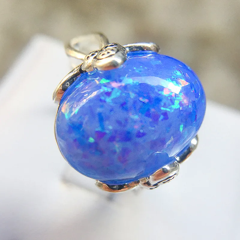 Великолепное мужское женское кольцо с большим белым/розовым/голубым опалом, модное обручальное кольцо из серебра 925 пробы, роскошные обручальные кольца для мужчин и женщин - Цвет основного камня: Синий