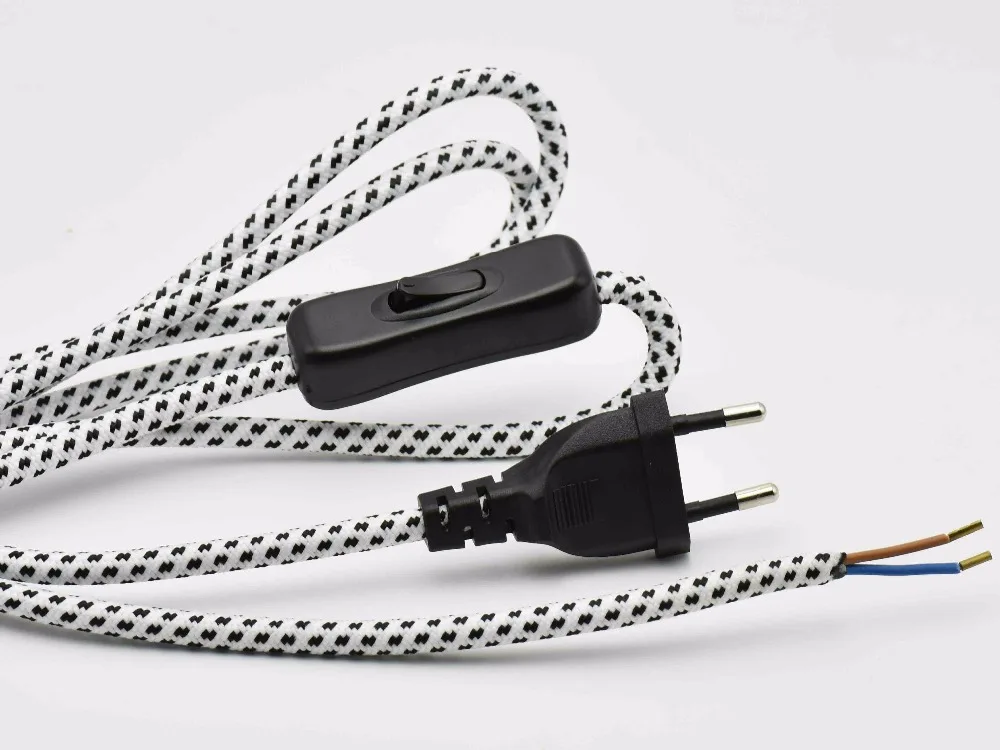2*0,75 мм2 1,8 м шнур питания с вилкой европейского стандарта с выключателем переключатель лампы плетеный провод VDE Сертифицированный 304 переключатель переменного тока 250 В тканевый кабель 1 шт