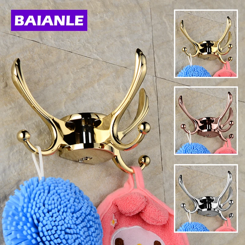 

Free shipping Rotation three hooks gold wall clothes rack cloth hook wall hook Robe Hook for Bathroom Accessory Hanger