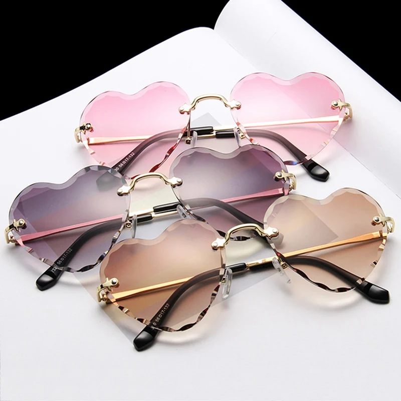 

Love Heart Sunglasses Women Jelly Colior Rimless Sun Glasses Cute Sexy Ladies Eyewear UV400