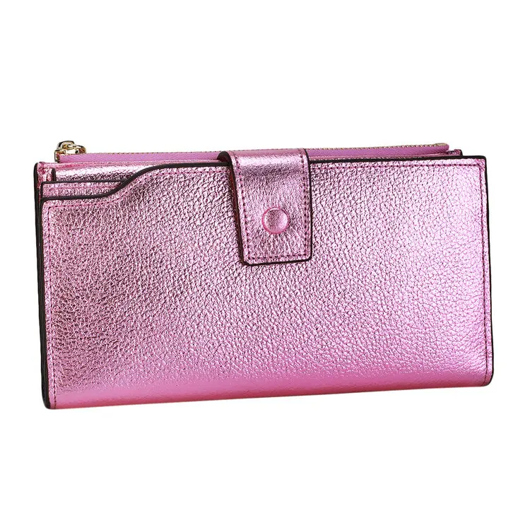 pink ITSLIFE, Женский функциональный кошелек из натуральной кожи с блокировкой RFID на молнии, длинный Блестящий держатель для карт, Дамский кошелек для монет Iphone - Цвет: pink
