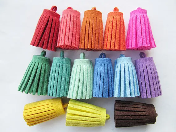 

Бесплатная доставка 10 шт. 33 мм Сумочка кисточки, DIY аксессуары, красочный корейский флис Замша Шнур, замша макраме