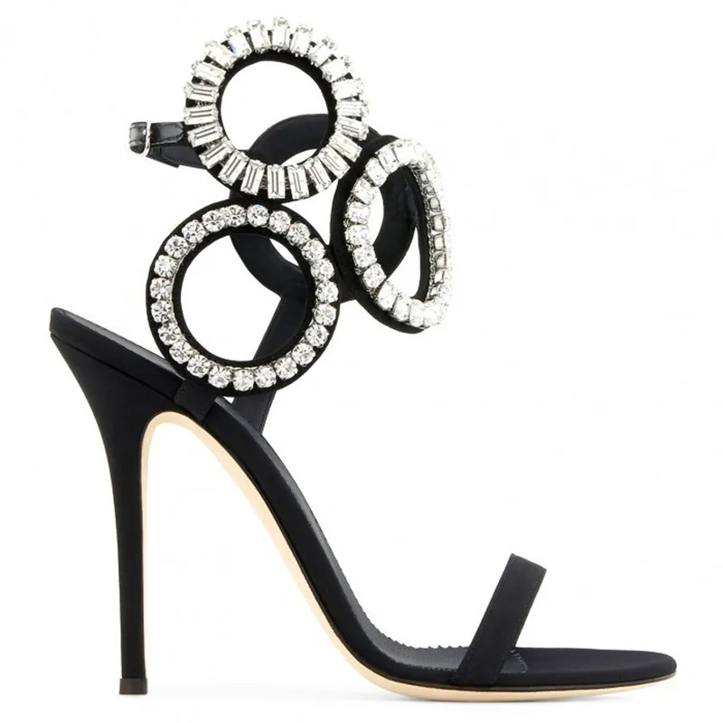 

ACILICI1904036 Summer Shoes Round Rhinestone Sexy Super High Heel One Word Buckle Hundred Open Toe Black Orange Sandals Female