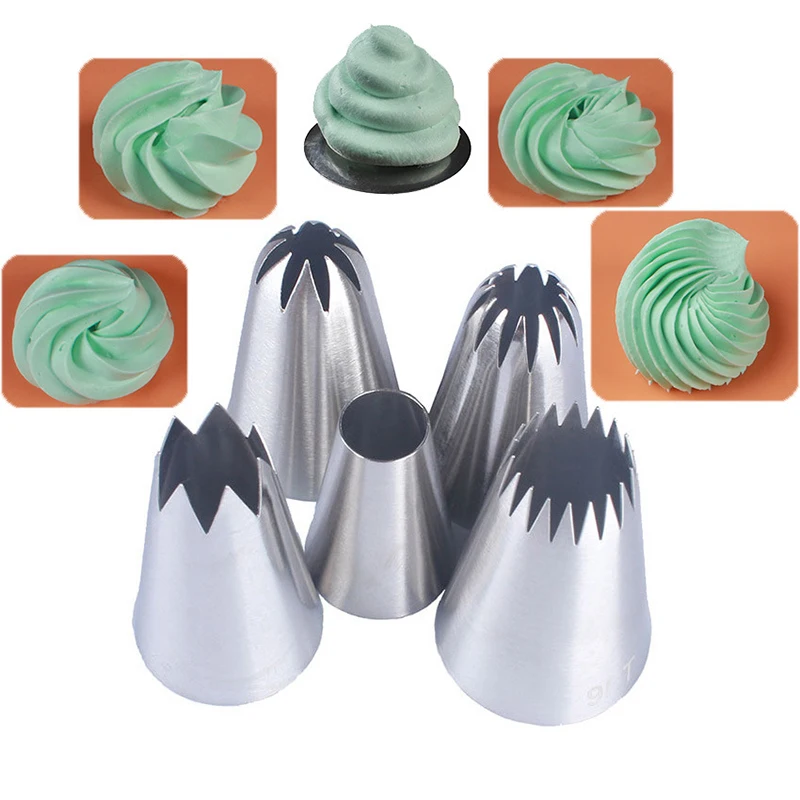

5pcs/Set Large Metal Cake Fondant Cream Decoration Tips Stainless Steel Piping Icing Nozzles Pastry Cupcake Head Dessert Tools