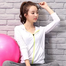 Женские Yoga ярких цветов пальто корейский открытый толстовка на молнии фитнес Бег одежда зал тренировки верхняя одежда