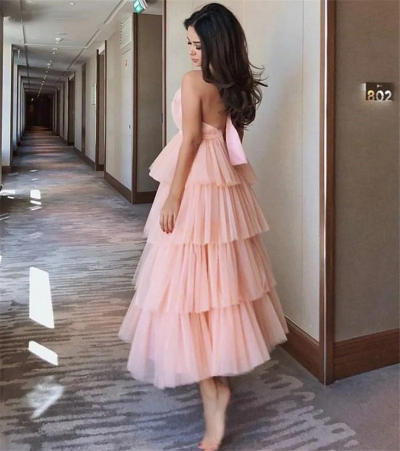 Verngo  Soft Tulle Tiered Evening Dress Morandi Gown New Design evening dress 2021 Ankle Length Abendkleider