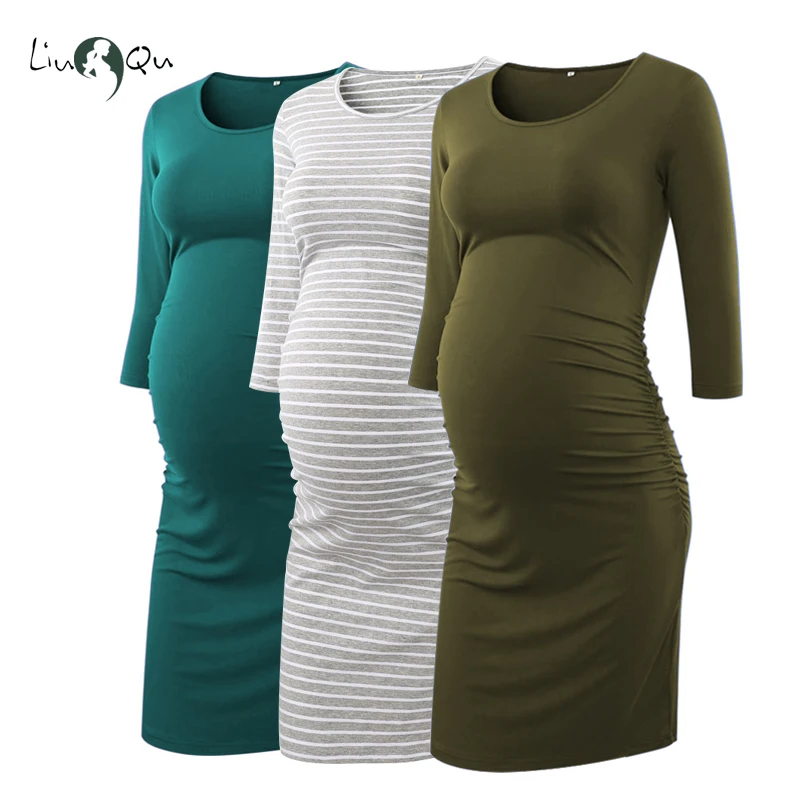 

Pack of 3pcs Side Ruched Maternity Dresses 3 quarter Sleeve Bodycon Pregnancy Dress Wrap Maternity Dresses for Photo Shoot