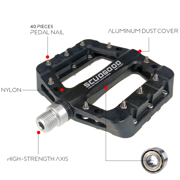 SCUDGOOD велосипедные педали из нейлонового волокна, ультра-светильник, педали для горного велосипеда, 5 цветов, большие педали для шоссейного велосипеда, велосипедные запчасти