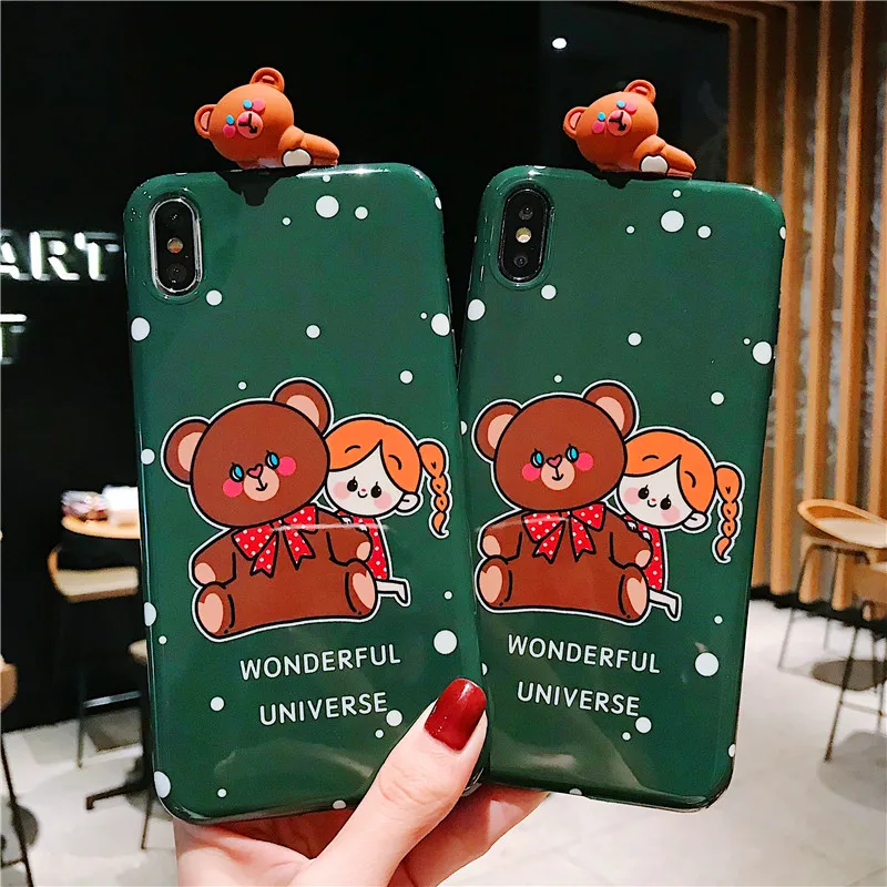 Чехол для iPhone X XR XS MAX 8 7 Plus Детские чехлы с 3D милым медведем девочек 6 splus модная