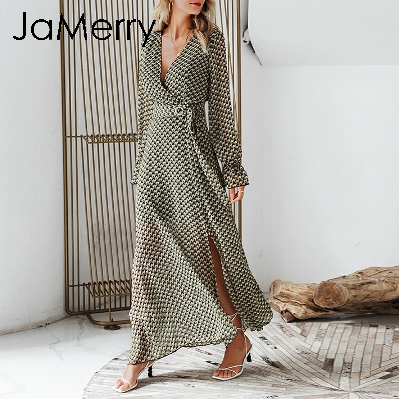 JaMerry богемное длинное женское Платье макси с принтом Boho большие размеры