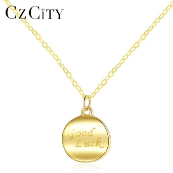 

CZCITY Genuine 14K Gold Letter Round Pendant Necklace for Women Au585 Charm Chain Necklace 14K Yellow Gold Jewelry Lucky Gifts